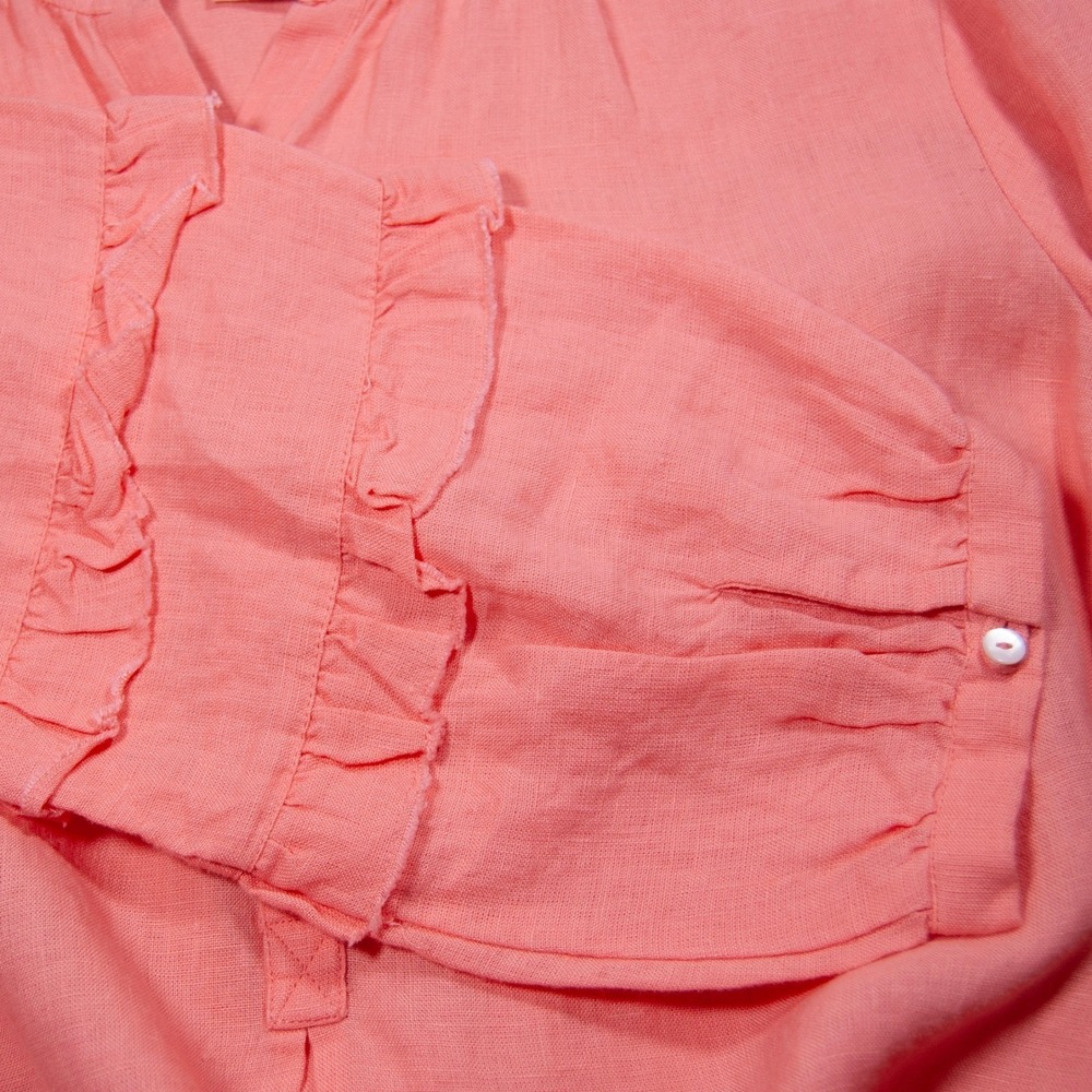 Ivy Jane Women's Ruffle Sleeve Top Blouse Coral Linen Small - Picture 7 of 8